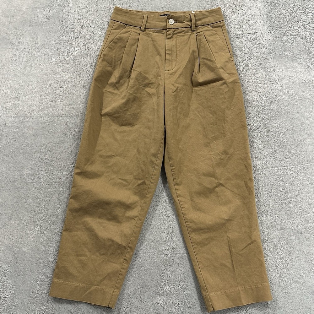 Banana Republic Chino Pants Women 6 Plaid Crop Relaxed Beige Khaki